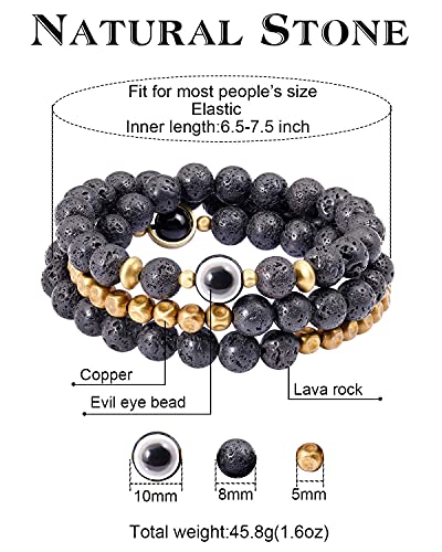 Lightock Lava Rock Evil Eye Bracelet for Women Men Necklace 8mm Beads Essential Oil Diffuser Anxiety Healing Yoga Meditation Stretch - Image 5