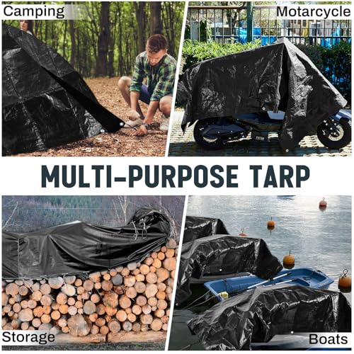 Image of 4 Pack 8 x 10 ft 5.5 Mil Large Tarps Heavy Duty Waterproof Tarp Multi Purpose Tent Cover for Home Boats Cars Camping Patio Furniture Roof Emergency Rain Protective Cover, Black
