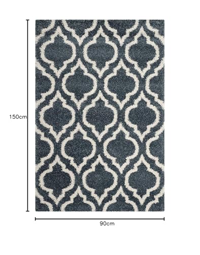 Image of Moroccan Design Microfiber Hand Woven Shaggy Carpet Collection with 2 inch Pile Height Carpet for Living Room Size 3x5 feet coular Teal /Ivory