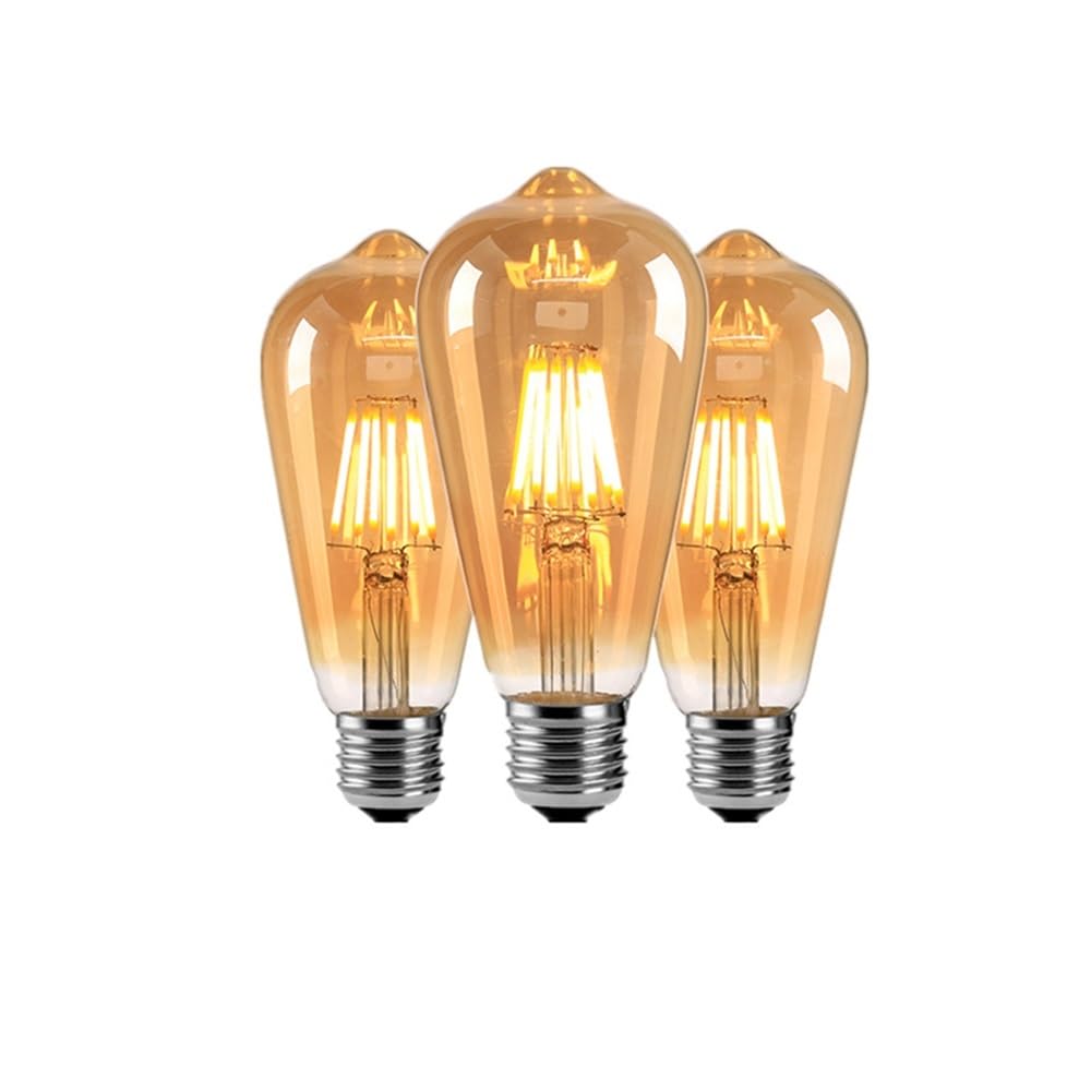 YSJX lighting, Paquete de 10 bombillas de filamento LED AC220V E27 ST64 4W/6W bombilla LED Edison lámparas de iluminación decorativas con forma de vidrio dorado ámbar Bombillas para el hogar(ST64G 4W)