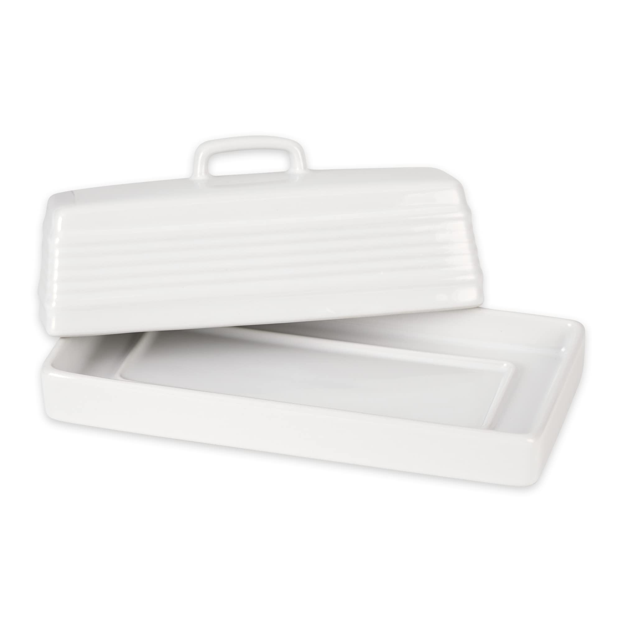 RSVP International Beurrier en grès avec couvercle pour comptoir de cuisine et table, 19,7 x 9,5 x 7,6 cm, blanc