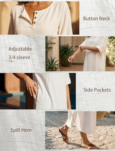 Image of Celmia Autumn Solid Loose Long Maxi Dress Cotton Caftan