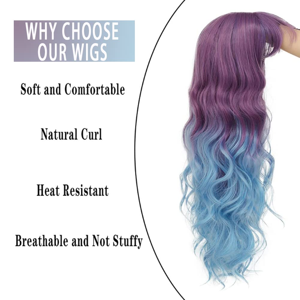 Amazon.com : Tseses Purple to Blue Long Curly Wigs for Women  display picture 1