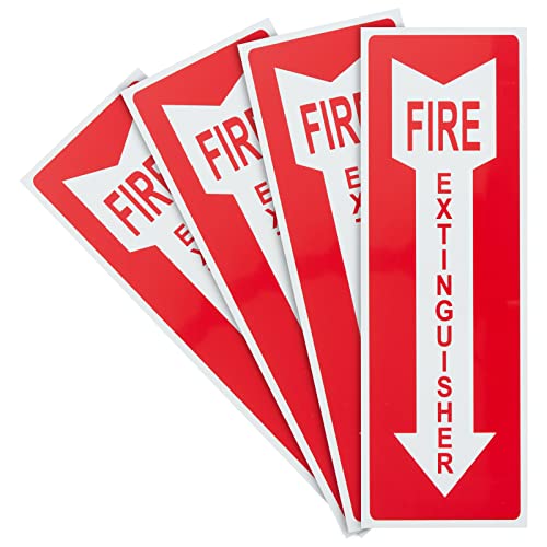 4 Pack Aluminum Fire Extinguisher Signs Stickers for Office, Retail, Restaurants (3.9 x 11.75 in)