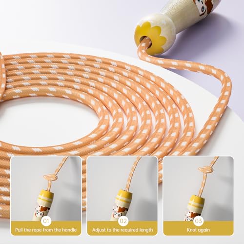 Jump Rope for Kids-Adjustable Cotton Braided Skipping Rope with Wooden Handle for Toddler Fitness Workout Exercise Outdoor Activity - Image 5