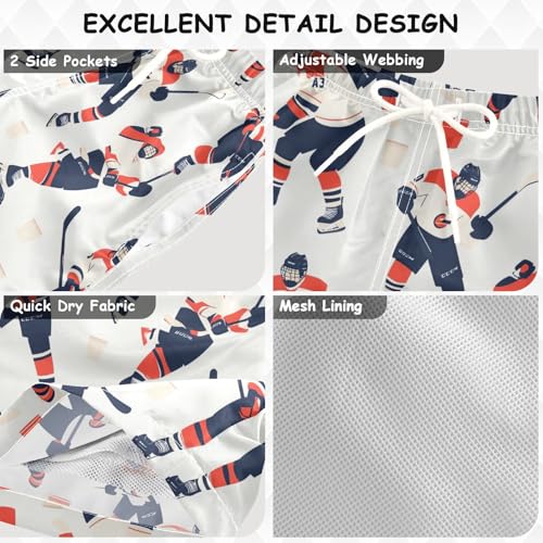 Pigsaly Boys Swim Trunks Hockey Players Blue Boys Board Shorts Swimsuit Swimwear Summer Bathing Suit 2T3