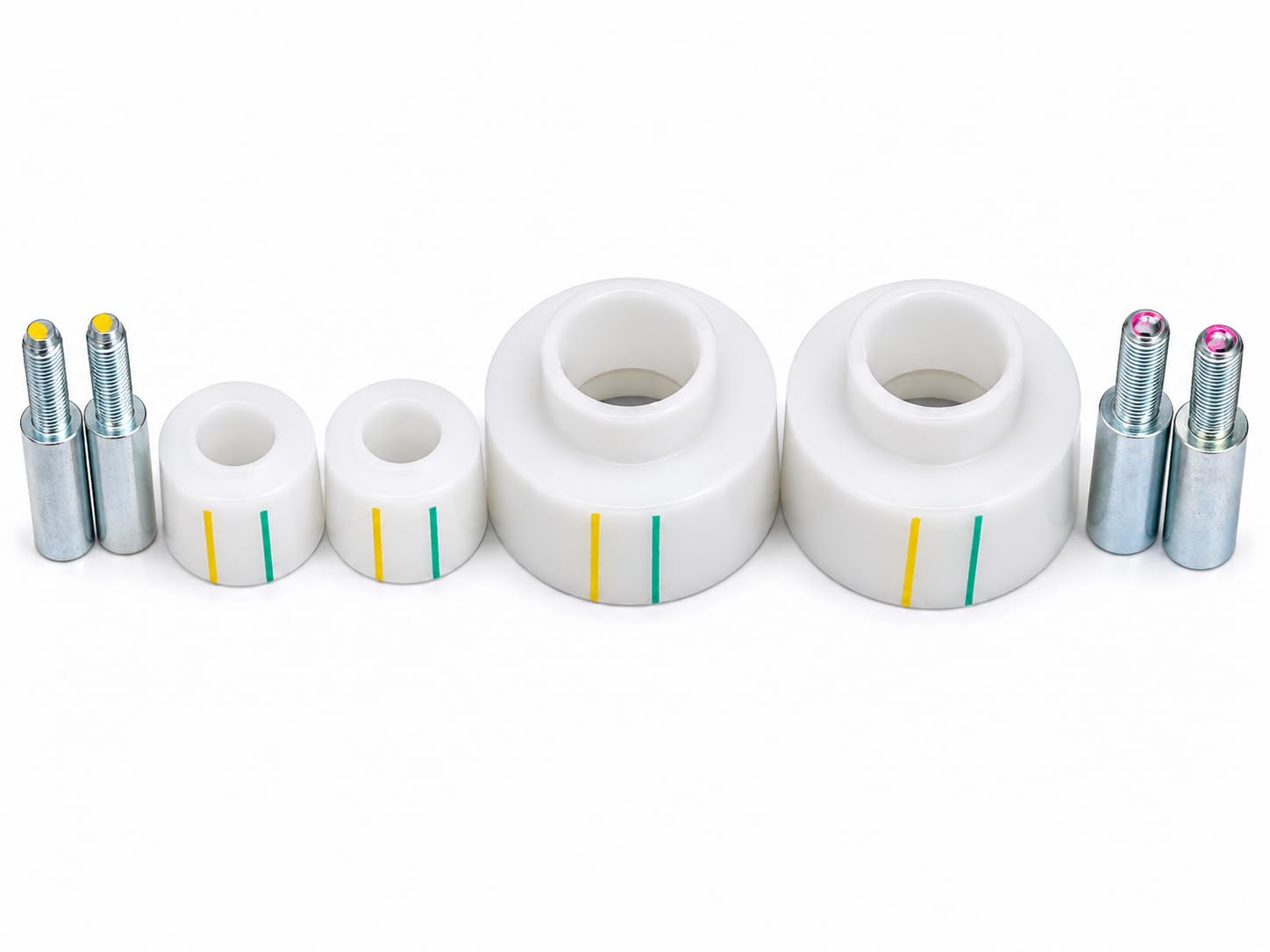 CAR SHOCKER HEIGHT LIFTING KIT | White Nylon Bushings, Color-Coded Markings, Threaded Mandrels Included, Plumbing Press Tool, Multi-Size Kit-image-33