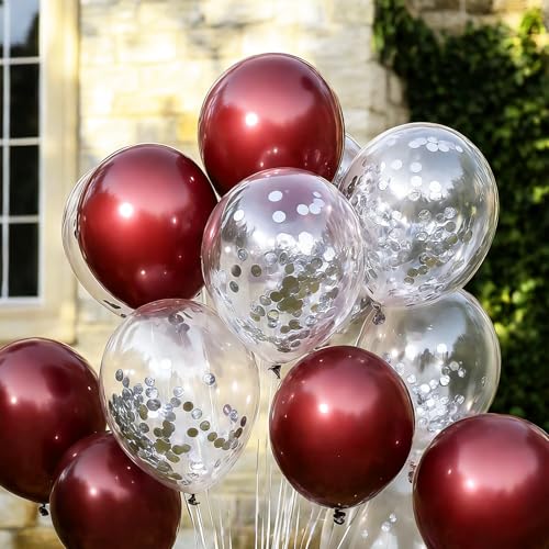 Image of Maroon Graduation Party Decorations /Burgundy White Graduation Decorations Class of 2026 /Maroon White Silver Balloons /Burgundy Silver Birthday Party /Christmas Bridal Shower Wedding (Pack of 3)