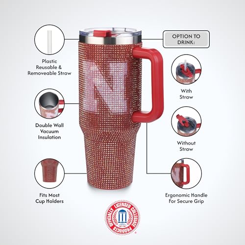 Image of The Memory Company Officially Licensed 40oz TC Bling Game Day Tumbler with Vintage Logo, University of Nebraska, Lincoln