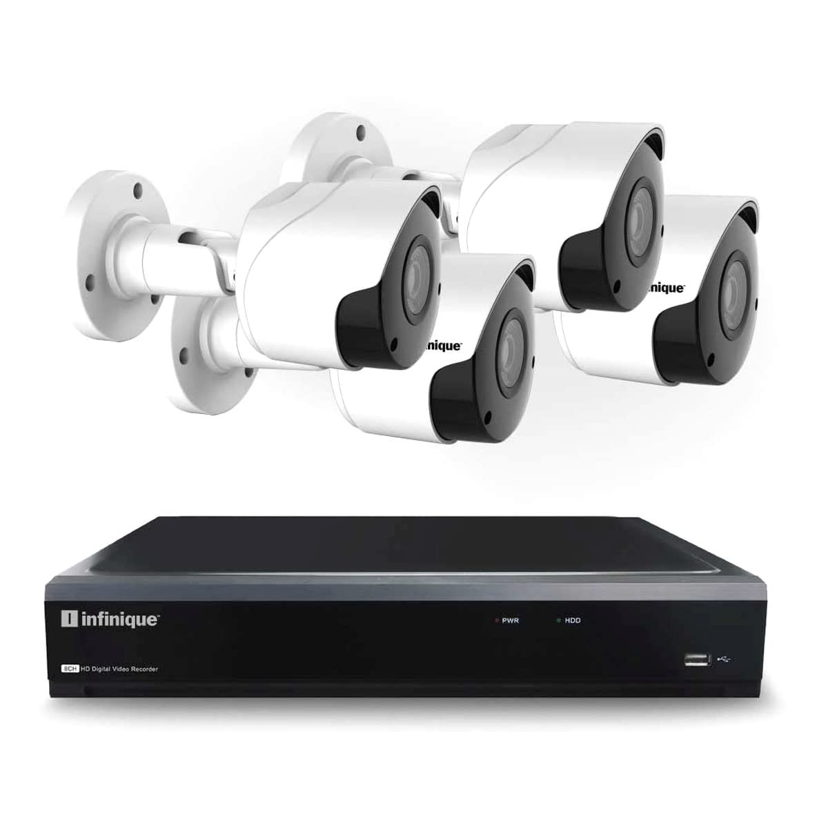 INFINIQUEComplete CCTV Kit, 8 Channel 2MP, 1080p Hybrid Security System, 8Ch DVR, 4 Weather Proof Night Vision Cameras, Pre-Installed 1TB Hard Drive, Part No: IHK8-12F1I-4B703F-RT, Code:2202