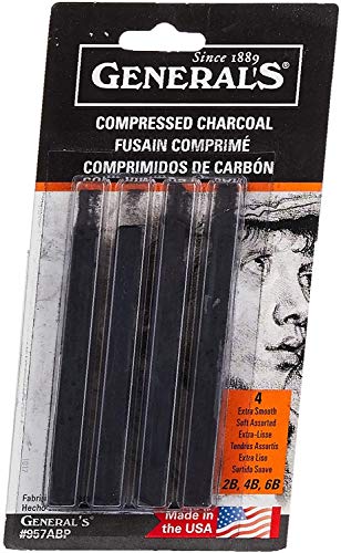 General Pencil Compressed Charcoal Sticks 4/Pkg - Black