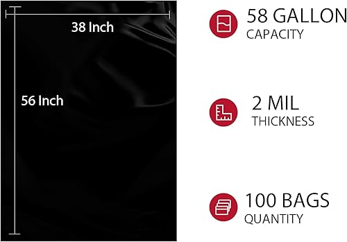 Miniatura 2 de Bolsas de basura grandes y resistentes de 55 a 60 galones, paquete de 100 unidades, 2 mil de grosor, ultra duraderas, a prueba de fugas, bolsas de