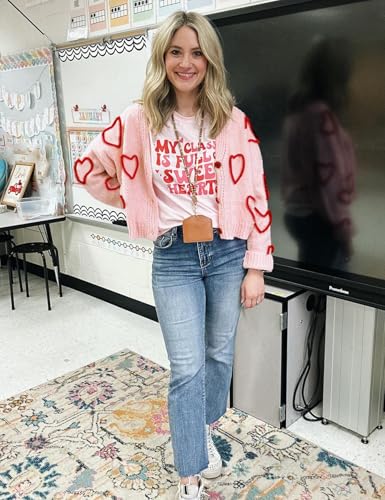 Image of Yimoon Women's Valentines Heart Cardigan Sweater Cute Cropped Knit Sweater Oversized Button Down Cardigan Top