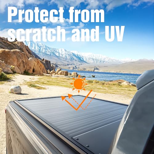 Image of ONINE Electric Power Retractable Truck Bed Tonneau Cover Custom fit 2015-2026 Ford F150 5.5 FT Short Bed, Aluminum Matte Black, Compatible with Crossbar and Cargo Racks