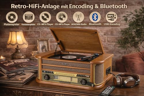 Reflexion Hif2002, Impianto Hifi Retrò Con Codifica (2 X 40 Watt), Giradischi Semiautomatico, Effetto Legno, Funzione Codifica, Riproduzione MP3 Tramite Cd E Usb - 2