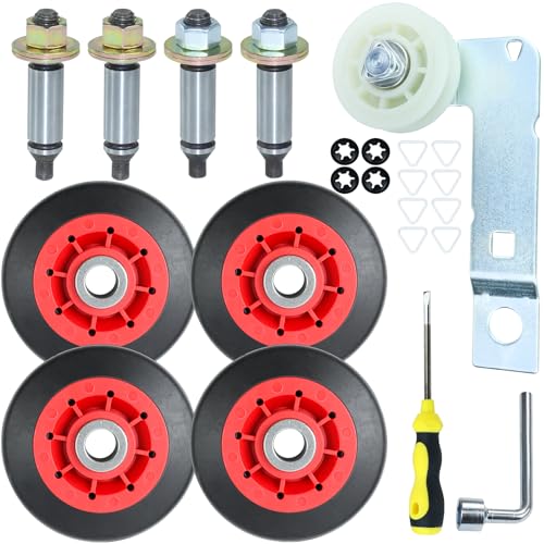 POSFLAG Upgraded 4392067 Dryer Repair Maintenance Kit WPW10314173 Drum Support Roller W10837240 Dryer Idler Pulley and Bracket WPW10359271 and WPW10359272 Dryer Drum Axle for Dryers