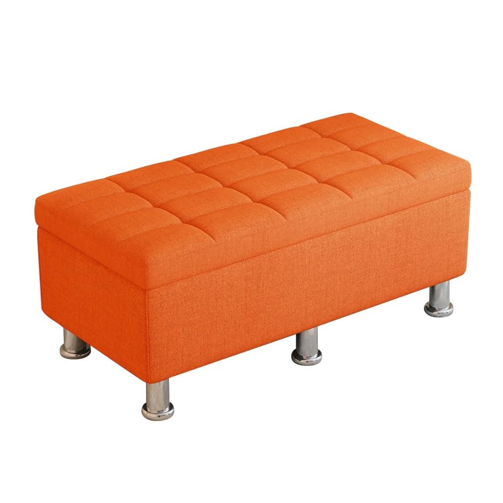 Banc à chaussures en tissu lin de 100 cm bout de lit et coffre de rangement entrée