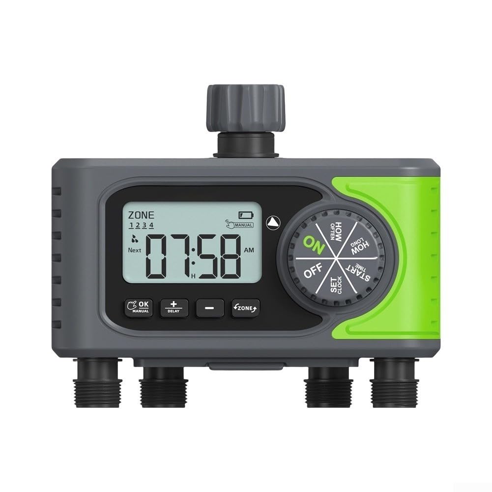 Regolatore di irrigazione automatico a 4 zone per timer dell'acqua Smart WiFi per tubo da giardino Sistema di irrigazione esterno con controllo app nero verde 236 x 186 mm