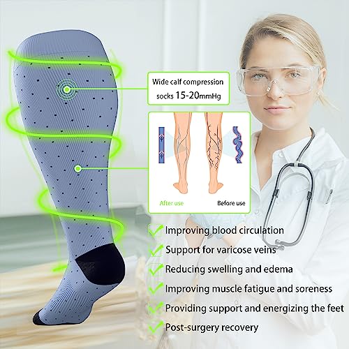 Image of LEVSOX Wide Calf Compression Socks for Women&Men Plus Size 15-20mmHg Knee High Large Support Stockings for Circulation