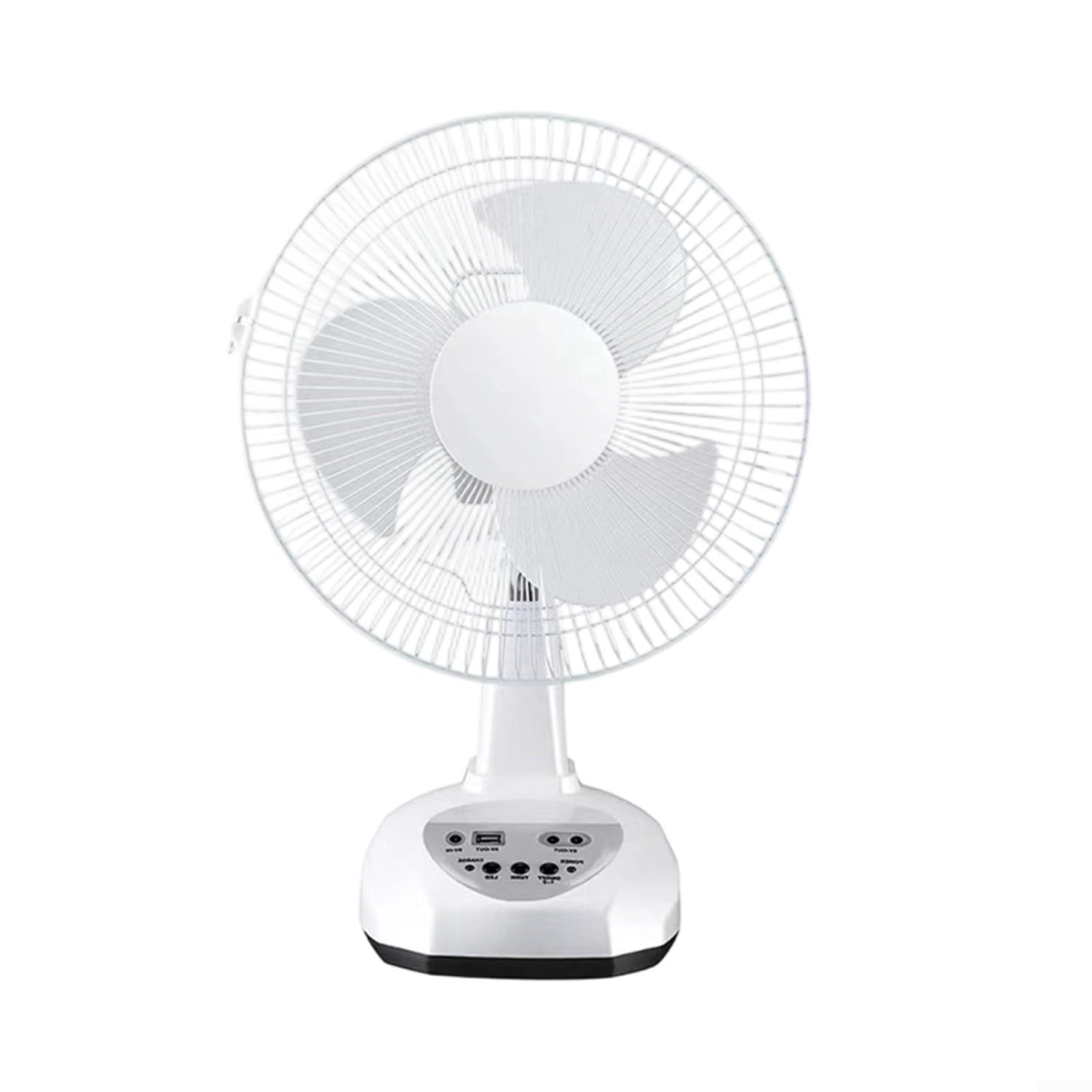 Ventilatore oscillante ricaricabile ad energia solare da 30,5 cm con 3 impostazioni e doppia modalità di luce notturna, struttura in ABS, bianco, ideale per campeggio, attività all'aperto e