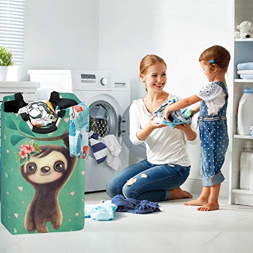 Visesunny Classic Sloth With Floral Animal Large Capacity Laundry Hamper Basket Water-Resistant Oxford Cloth Storage Baskets For Bedroom, Bathroom, Dorm, Kids Room #TOP4