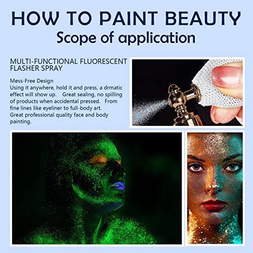 Hosaily Uv Body Glitter Sparkle Powder, Glow In The Dark Black Light Glitter Body Cosmetic, 3 Colors Shimmer Makeup Glitter For Rave Hair Face Clothes Nail Art Craft Design - With 2 Jars Of Refills #TOP2