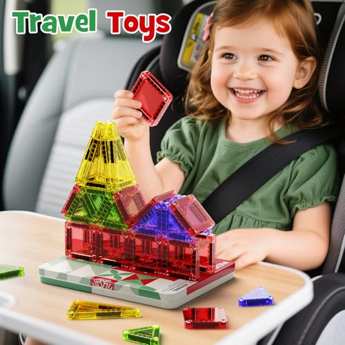 Image of Travel Magnetic Tiles for Kids, 26 PCs Mini Magnetic Building Blocks with Festive Iron Storage Box, STEM Travel Toys for Toddlers Ages 3-5+, Educational Learning Gift for Boys & Girls