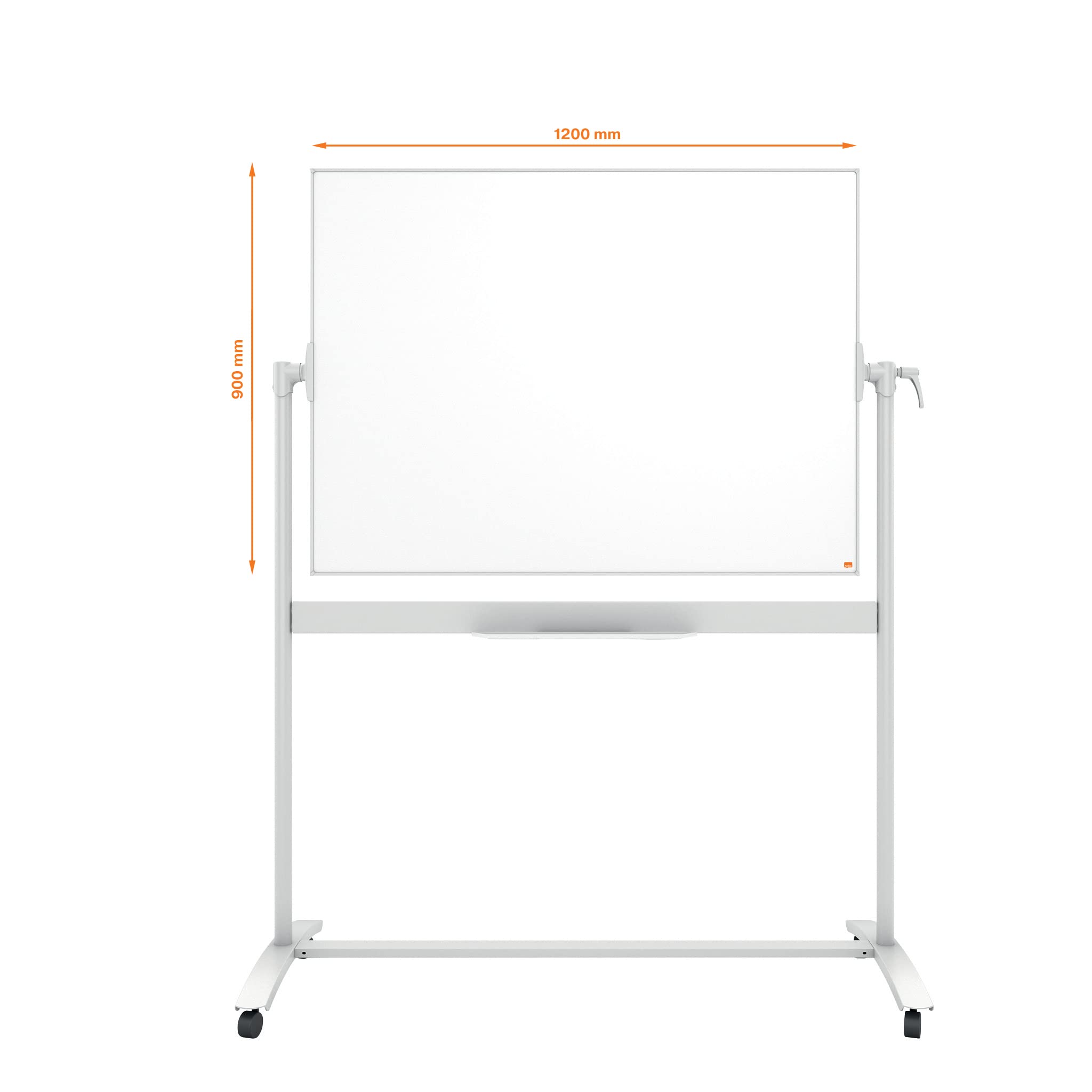 Nobo Mobiles Whiteboard aus Emaille, trocken abwischbar, magnetisch, mit horizontalem Drehpunkt (von oben nach unten schwenkbar), auf Rollen, mit Stifthalter, Magneten und Marker, weiß, 1901033