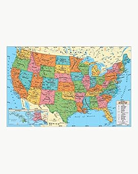 Replogle 49"W x 33"H Wall map set- Laminated USA and Laminated WORLD map, made in USA.