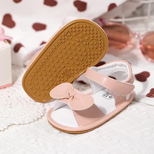 Image of Meckior Baby Toddler Infant Girls PU Leather Soft Open Toe Summer Sandals Flower Princess Flat Shoes