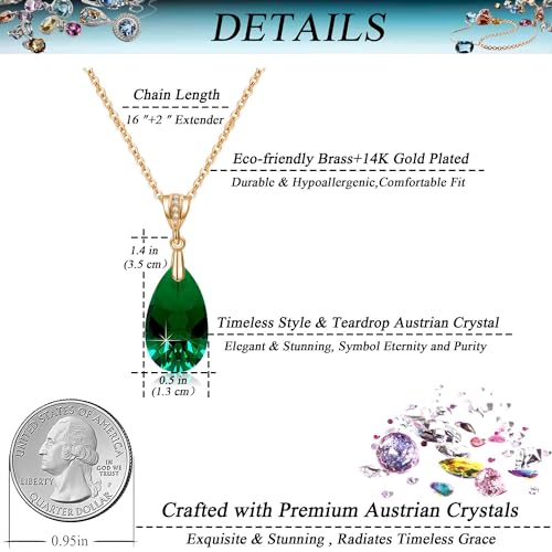Austrian Crystals Teardrop Pendant Necklace for Women 14K Gold Plated Eco-friendly Brass Hypoallergenic Jewelry4