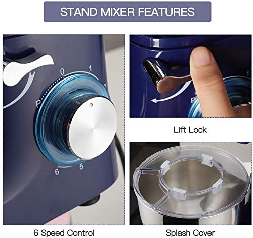 Elegant Life Stand Mixer, 6 QT 660W 6-Speed Tilt-Head Food Mixer, Kitchen Electric Mixer with Dough Hook, Wire Whip & Beater
