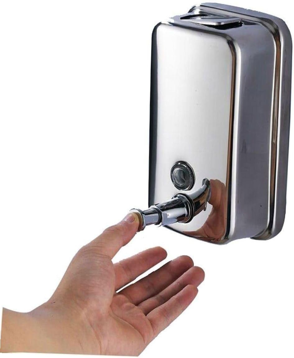 Stainless Steel Wall-Mounted Shampoo Dispenser with Pump for Bathroom and Kitchen Silver Liquid Soap and Lotion Holder Fixed Installation with Screws Suction Cups Adhesive image 2