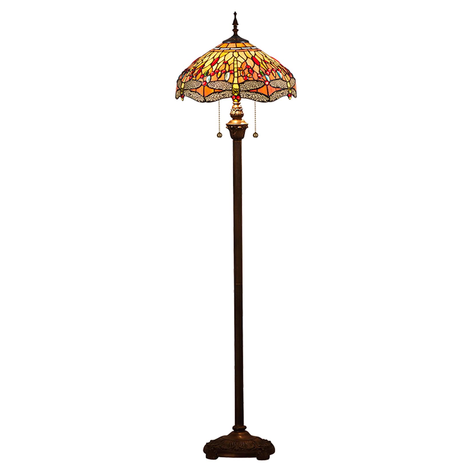 IUokLU Dragonfly Stained Glass Floor Lamp Mediterranean Tiffany Style Standing Lamp W16 H 63" Pastoral Farmerhouse Reading Floor Lamps for Bedroom Living Room Study, E27*2,B