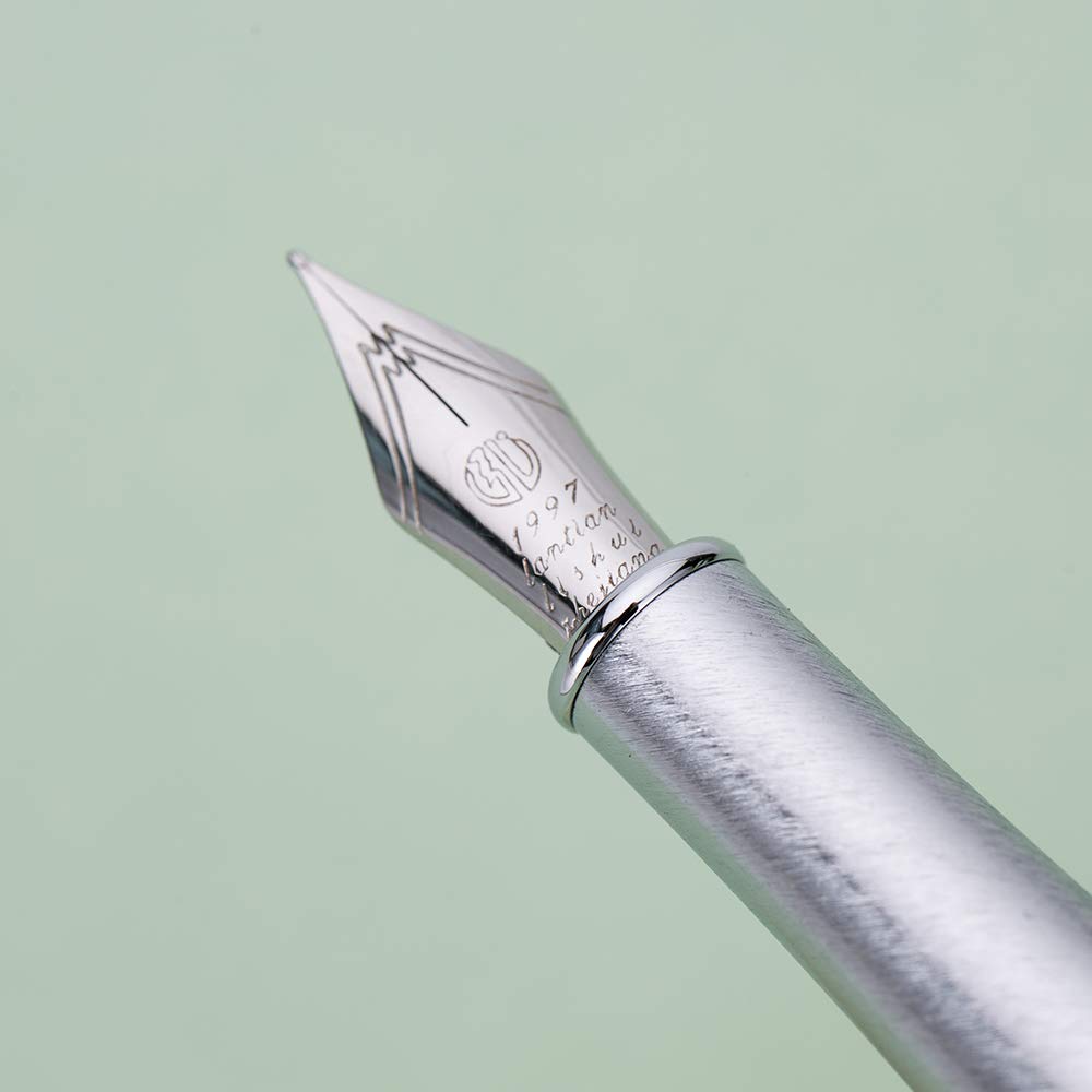 HongDian 523 Morandi Stylo plume en métal, pointe fine iridium, couleur gris, stylo convertisseur d'encre avec coffret cadeau