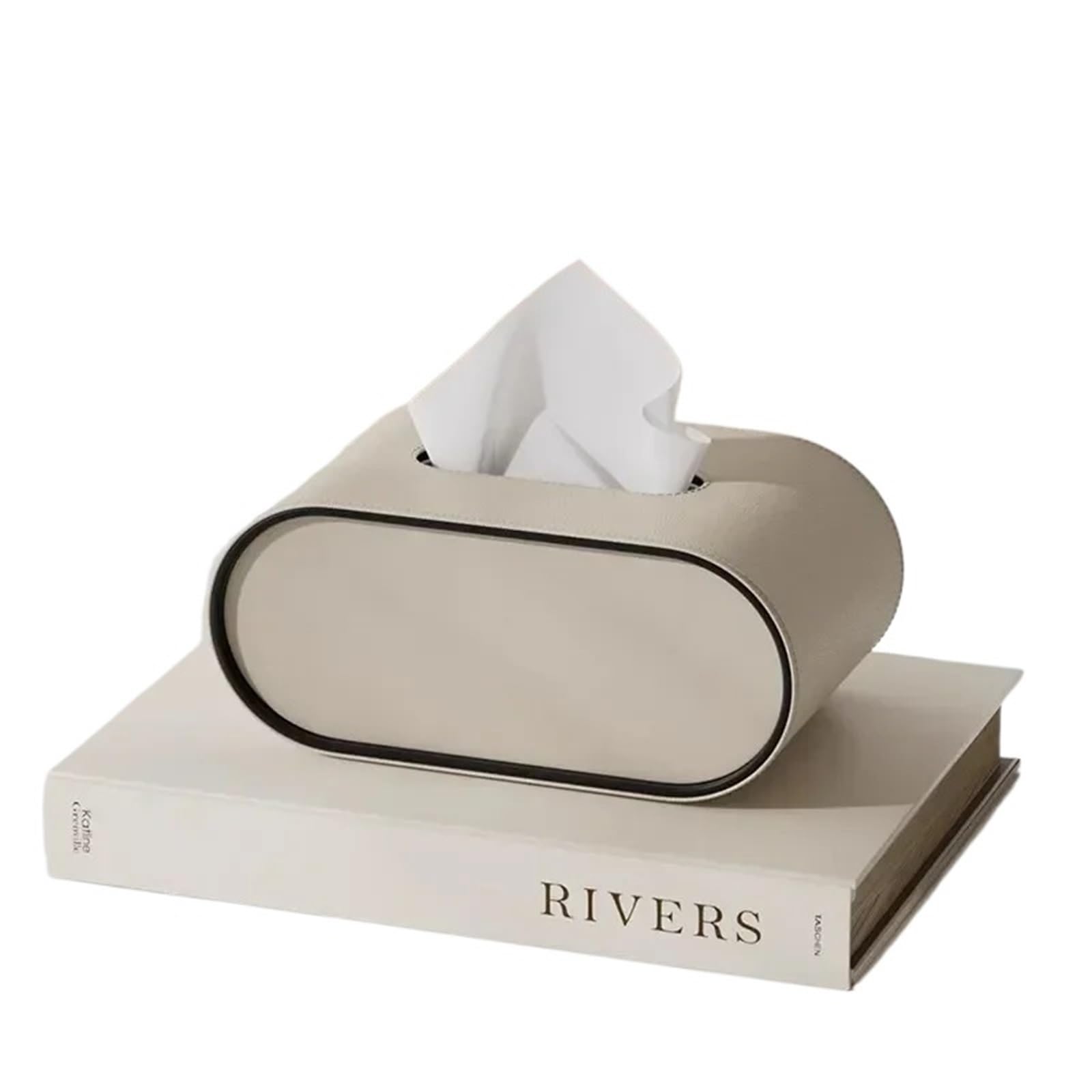 Light Luxury Paper Box Living Room Creative Oval Leather Tissue Box Bedroom Desktop Napkin Storage Box Organization(Beige)