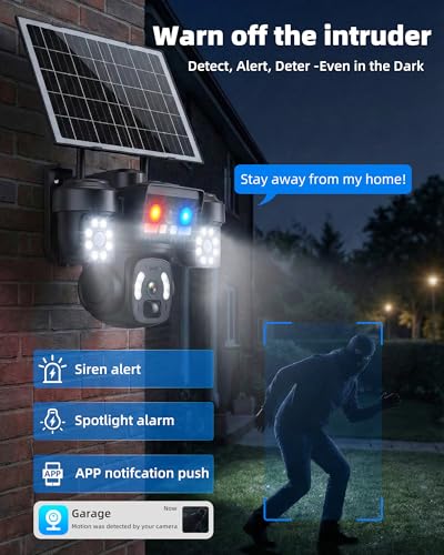 KEPEAK Solar Security Camera Outdoor Wireless, Triple Lens Security Camera Outdoor, Bullet & PTZ Camera with PIR Motion Detection, Color Night Vision, 2-Way Talk, Battery Powered