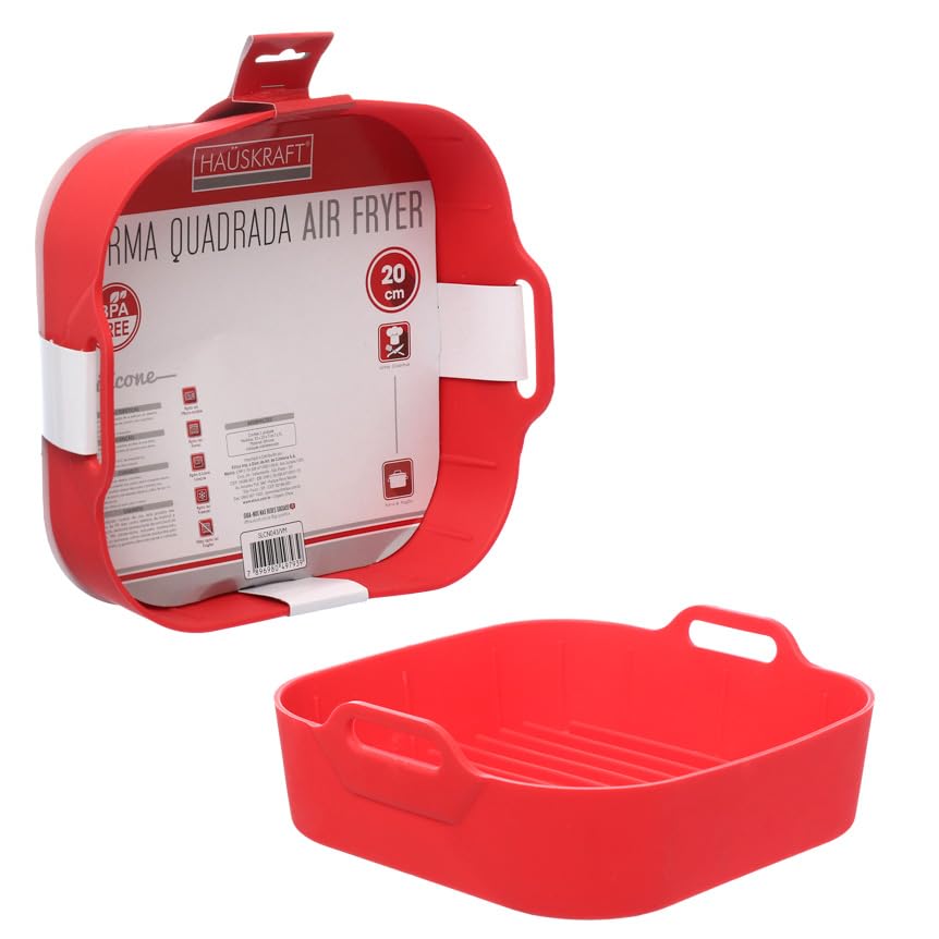 Haüskraft -Forma quadrada de silicone para Air Fryer vermelho 20 cm
