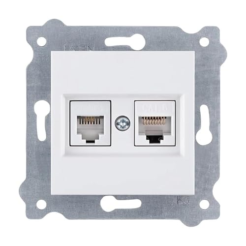 EXEN - Tomada de rede Cat.6 tomada telefónica - branco, montagem embutida, 1 x porta RJ45 i 1 porta RJ11 - All-in-One compatível com a série KARELL/ODAK/COMFORT - 256/01E