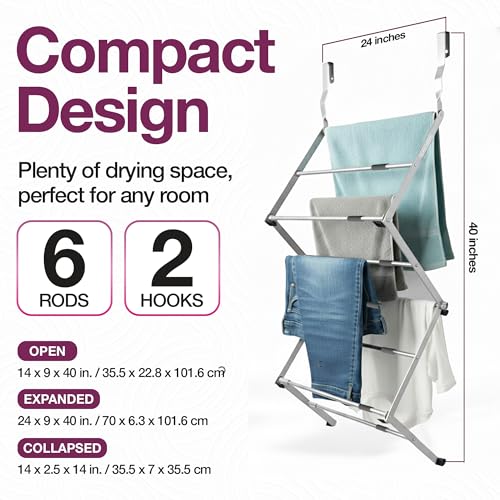 BLACK+DECKER Over The Door Expandable Telescopic Drying Rack, Clothes Organizer, Towel Hanger, Laundry, Collapsible, Silver - image 2