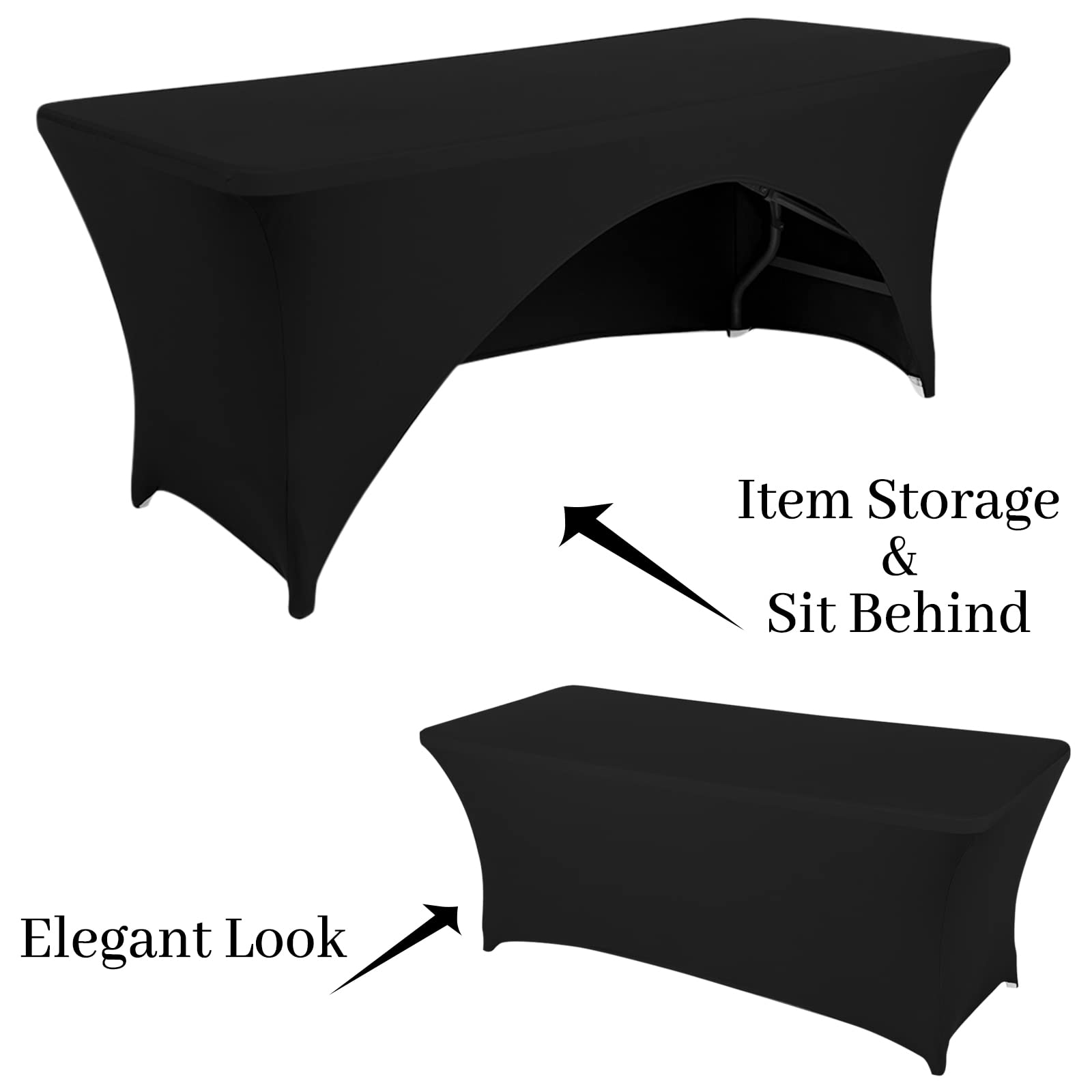 Mantel de elastano ajustable de poliéster de 5 pies, mantel elástico para mesa, con espalda abierta, color negro 2