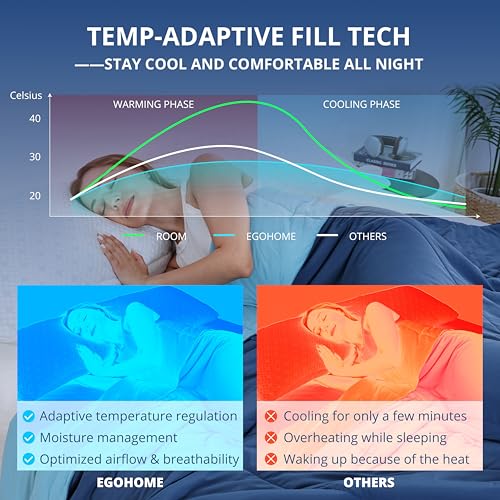 EGOHOME Cooling Comforter Queen Size, Double-Sided Cooling Blanket for Hot Sleepers, Blue Summer Comforter, Breathable & Soft & Silk Smooth Bedding - 90" x 90" — view 2