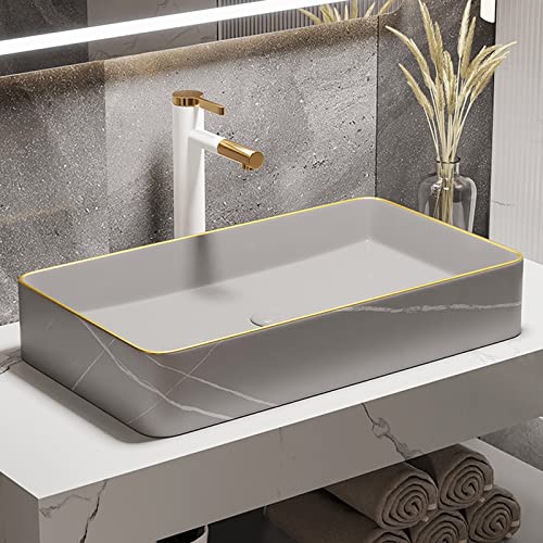 Fregaderos de baño de cerámica con diseño de lavabo sobre encimera rectangular 5