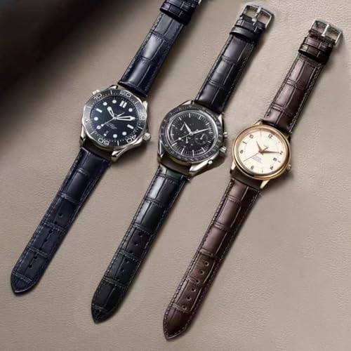 Image of Watch Bands Genuine Leather Embossed Alligator Grain Calfskin Replacement Strap for Women Men Bracelet Choose Color Width 16mm 17mm 18mm 19mm 20mm 21mm 22mm 22mm 24mm