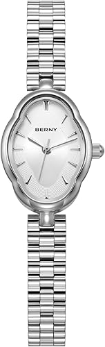 Miniatura 8 de BERNY Relojes de plata para mujer, delicado reloj de cuarzo vintage con forma de espejos de cobre, movimiento de cuarzo japonés, 3ATM, impermeable,