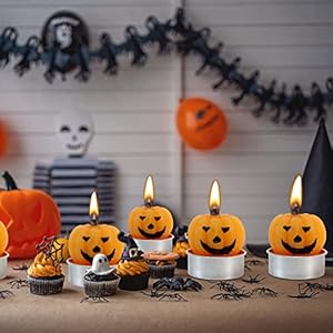 Pumpkin halloween celebration candles real flaming bright vivid smiley candles for fall thanksgiving table decor indoor party decor  urban country home decor