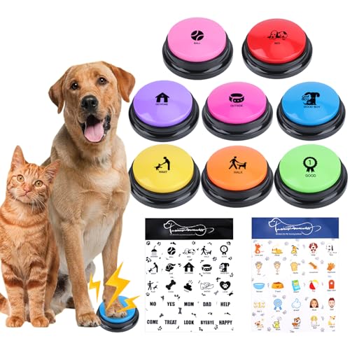 ATPWONZ 8PCS Dog Buttons Talk Training Dog Training Button Dog Buttons for Communication Dog Training Buzzer Dog Button Recordable (Comes with Two Pattern Stickers)