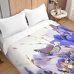 Colcha Mariposas Odot Colcha Bouti Cama 90/150, 3D Tulipán Microfibra Cubrecama Multiusos Suave Cama de Matrimonio, Lavable Acolchada Edredón Ligero Manta para Todas Las Estaciones (130x150cm,Mariposa Morada)