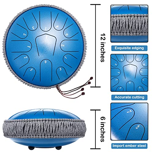 Lronbird Steel Tongue Drum,12 Inch 13 Note Steel Drums, Concert Percussion Instrument With Travel Bag Music Book Mallets For Adults Meditation Yoga Chakra Healing, Unique Gifts, C Major (Sea Blue) #TOP2