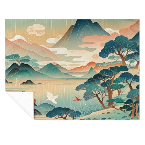 Couverture en micro polaire 152x203cm douce à motif chinois